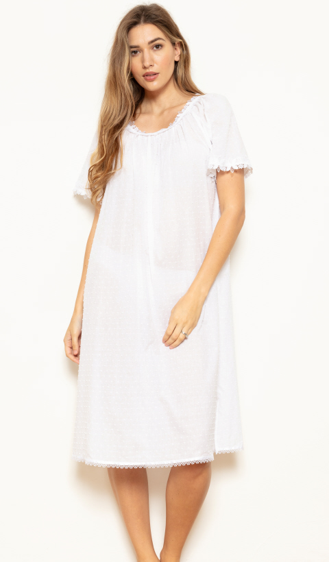 Cottonreal Lois Cotton Voile Swiss Dot Short Sleeve Nightdress